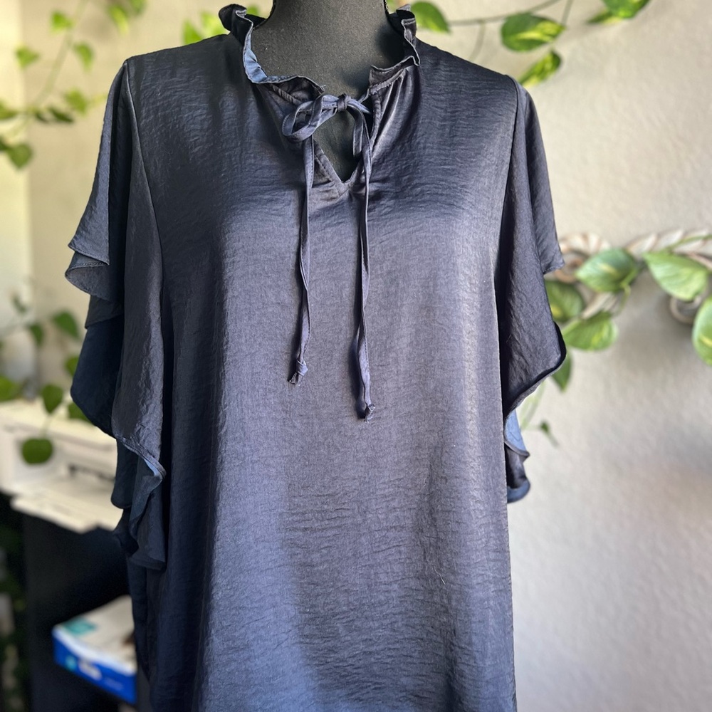 Elegant Black Ruffle Tie-Neck Blouse